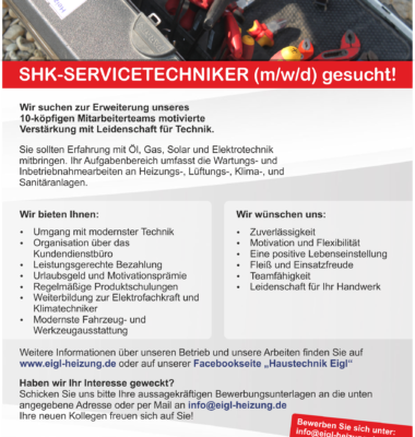 SHK-Servicetechniker (m/w/d) gesucht!